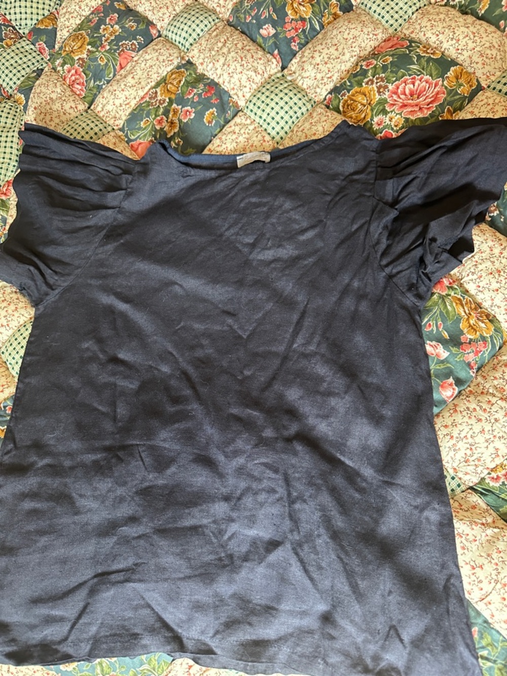 C—Women's Black Ruffle Sleeve Top